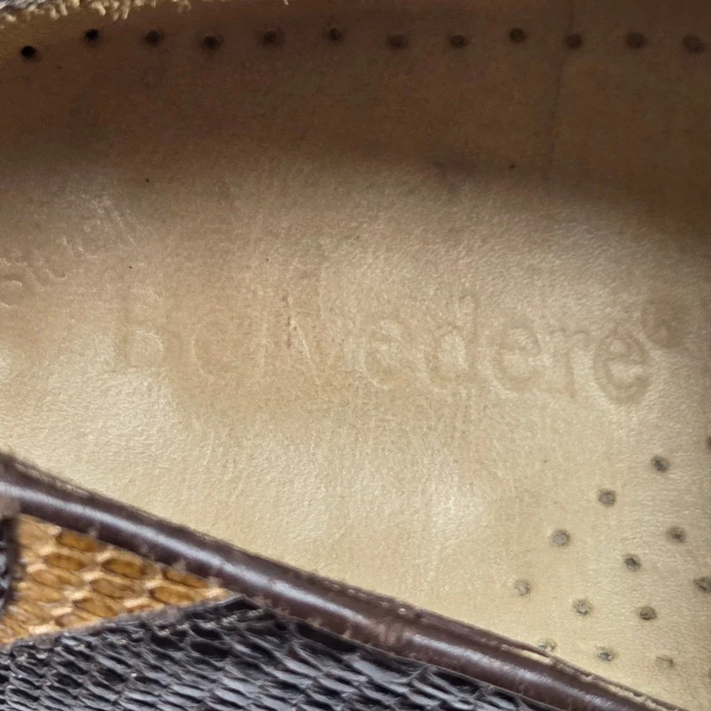 Belvedere Men 8‎ Brown Genuine Lizard Two Tone Lace Up Oxford Shoes